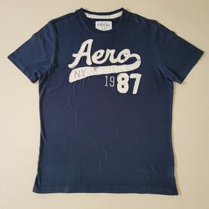 Aeropostle Men's Navy Crewneck Appliqued Front Short Sleeve Tee